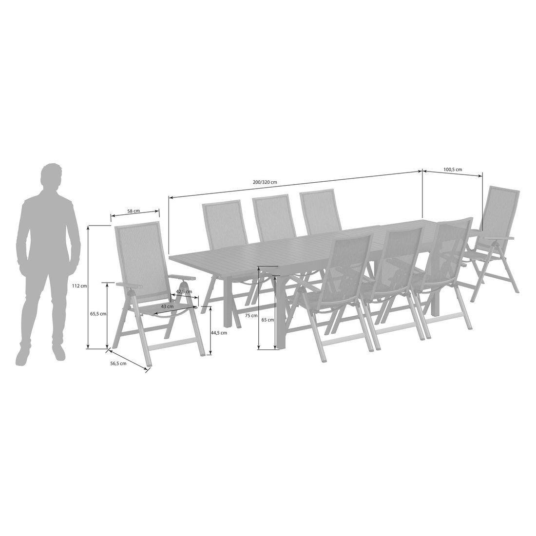 OUTLIV. Jacob Gartenmöbel-Set Tisch 200/320x100,5cm
