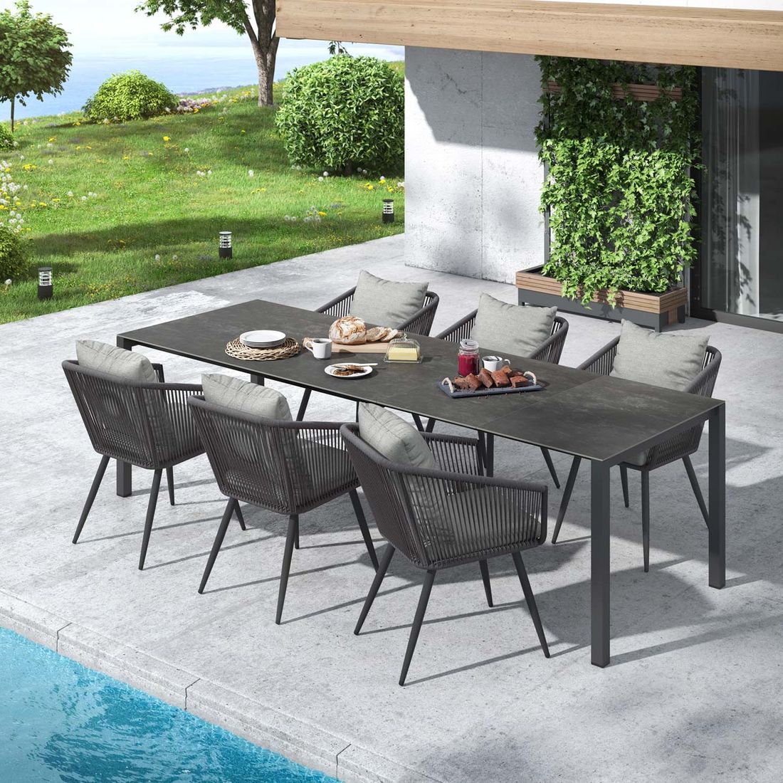 OUTLIV. Alex Gartenmöbel-Set L (6 Plätze) Tisch 160/217/267x91cm
