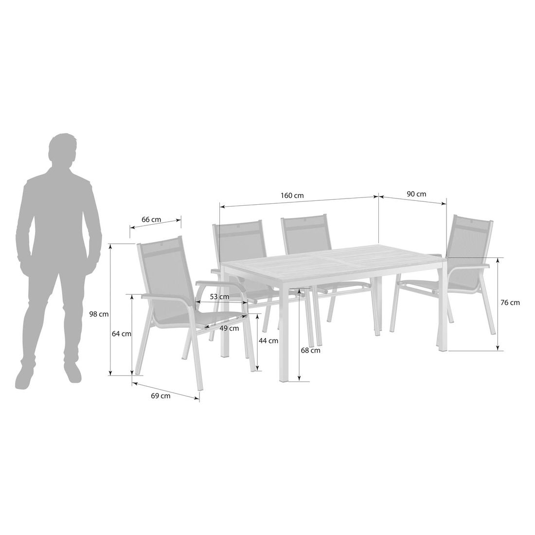 Kettler Basic Plus Gartenmöbel-Set M (4 Plätze) mit OUTLIV. Tisch 160x90cm