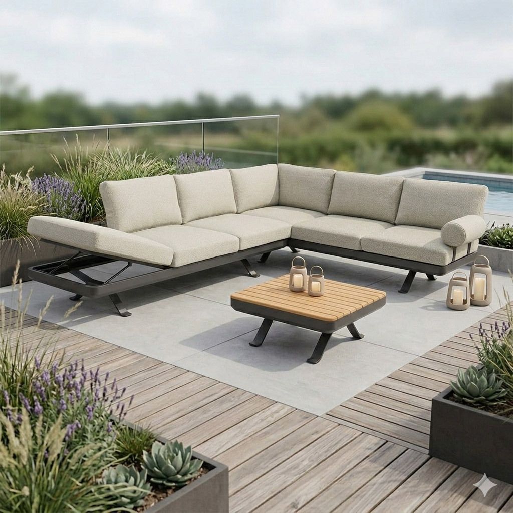 Zebra Sky Ecklounge verstellbar inkl. Loungetisch Aluminium/Sunproof