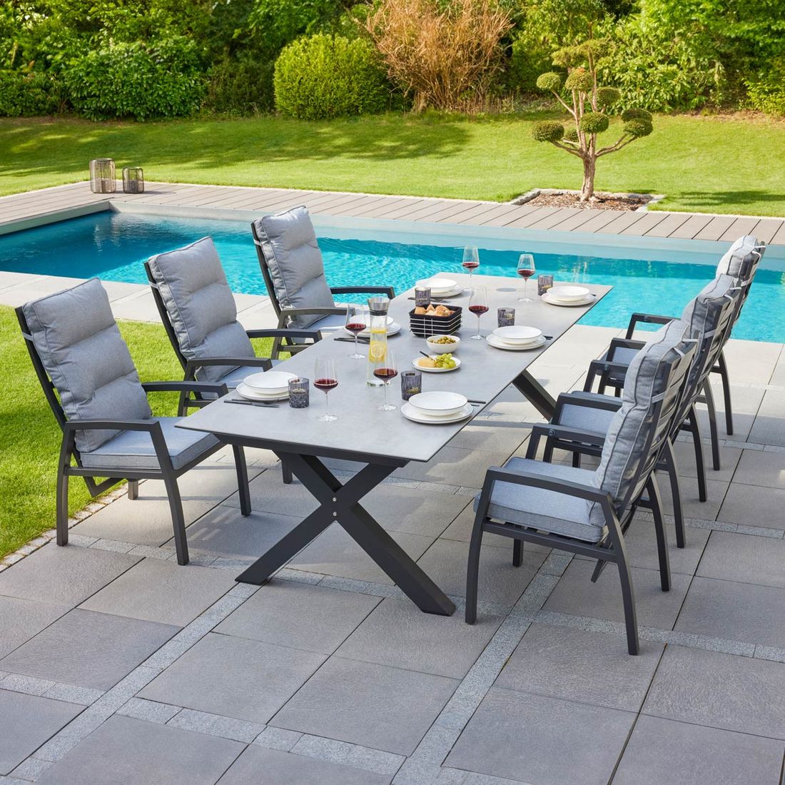 LC Garden Bondino Gartenmöbel-Set L verstellbar (6 Plätze) Tisch 200/260x100cm