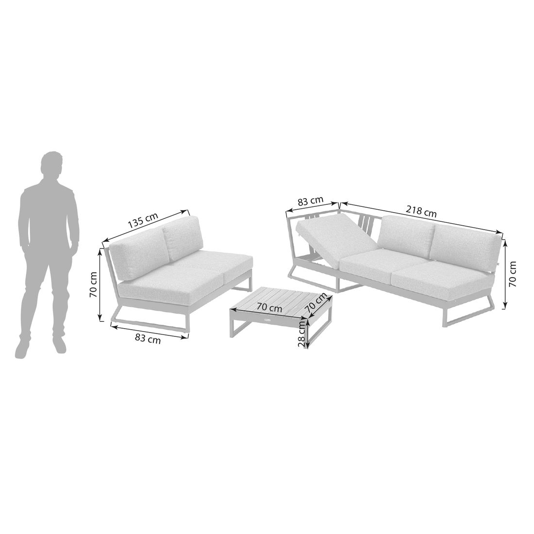 Kettler Ocean Skid Platform Loungeset inkl. Loungetisch Aluminium/Olefin