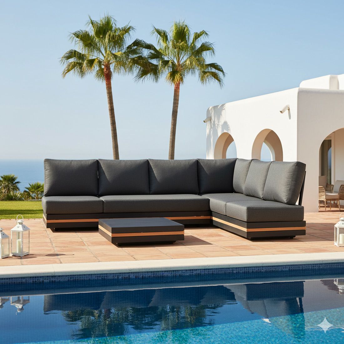 OUTLIV. Triest Ecklounge inkl. Loungetisch Aluminium/Teak/Spun Polyester