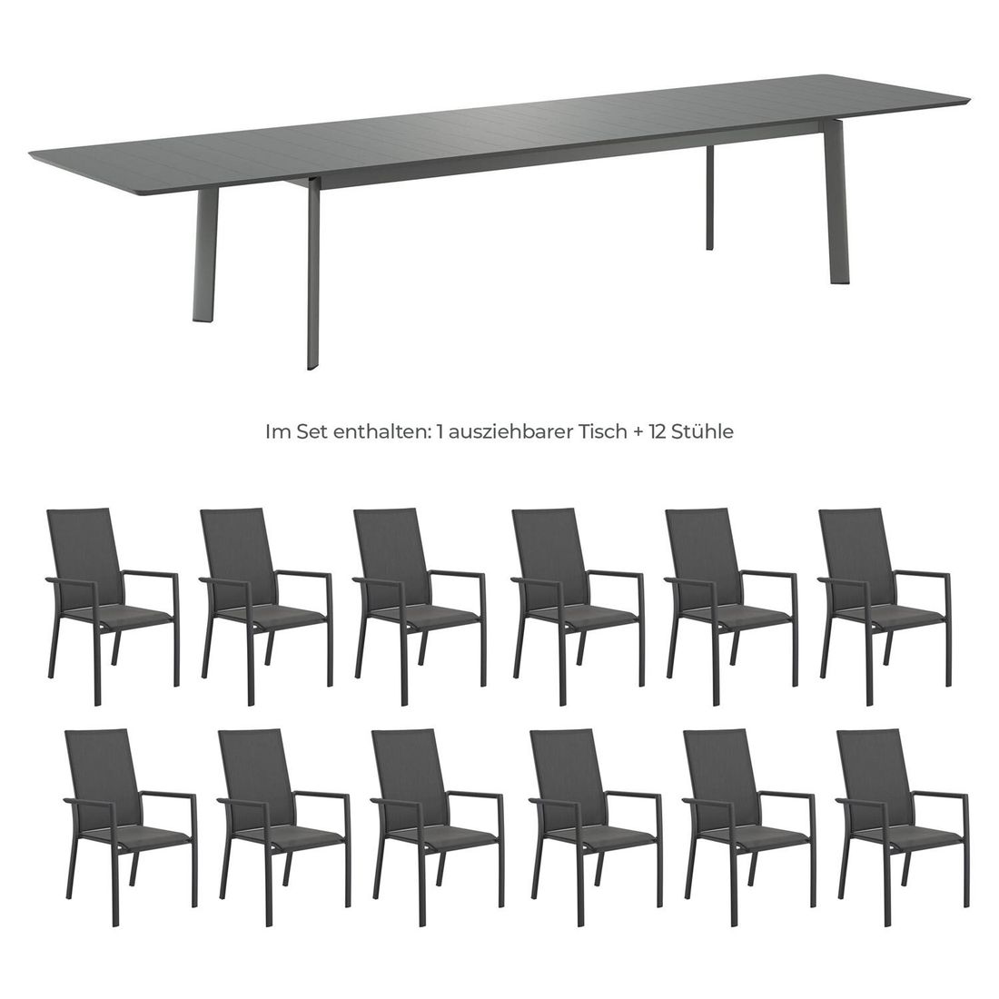 OUTLIV. Lucca Gartenmöbel-Set XXL (12 Plätze) Tisch 266/331/396x110cm
