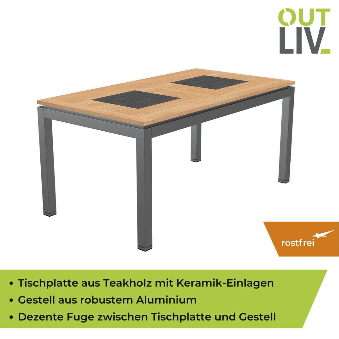 OUTLIV. Davos Gartentisch 160x88 cm Aluminium/Teak