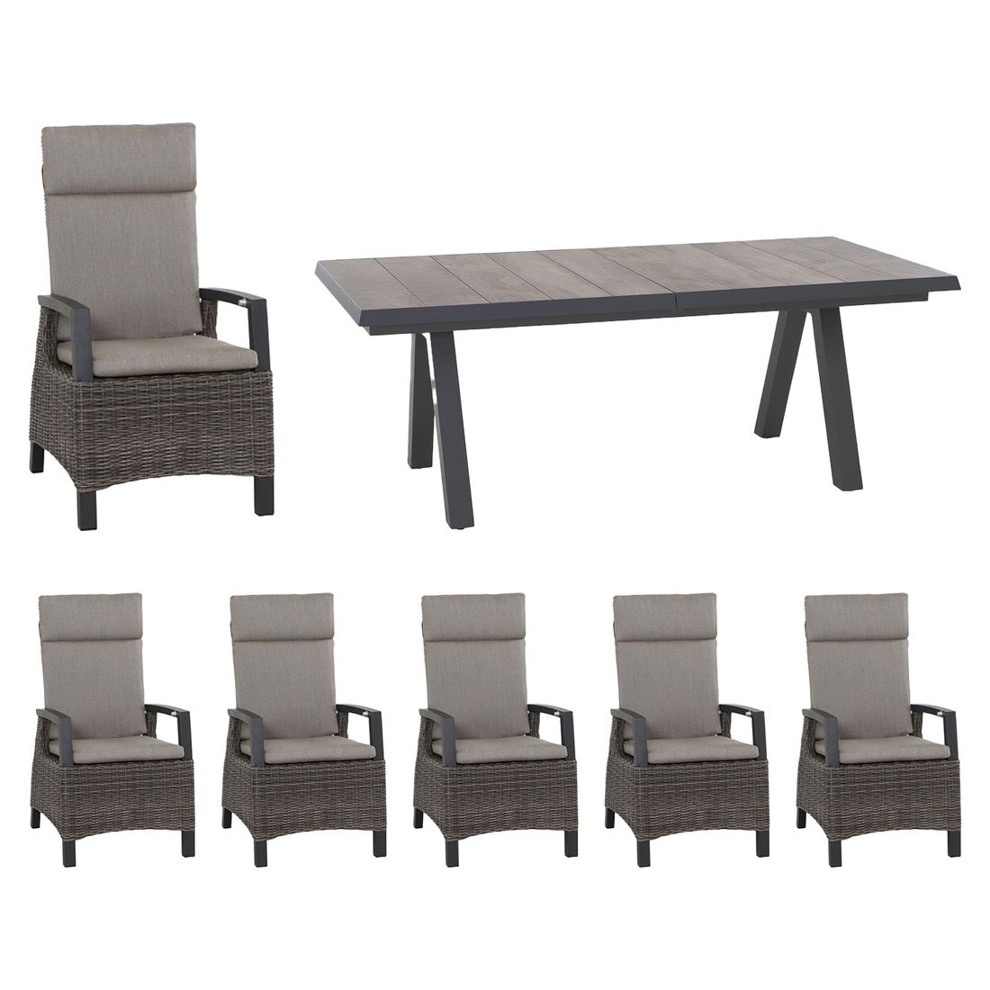 Siena Garden Cordio Gartenmöbel-Set L verstellbar (6 Plätze) Tisch 205/265x103cm