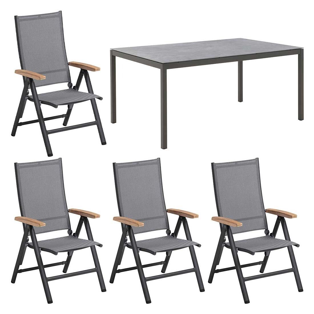Kettler Cirrus Gartenmöbel-Set M (4 Plätze) verstellbar mit OUTLIV. Tisch 160x100 cm