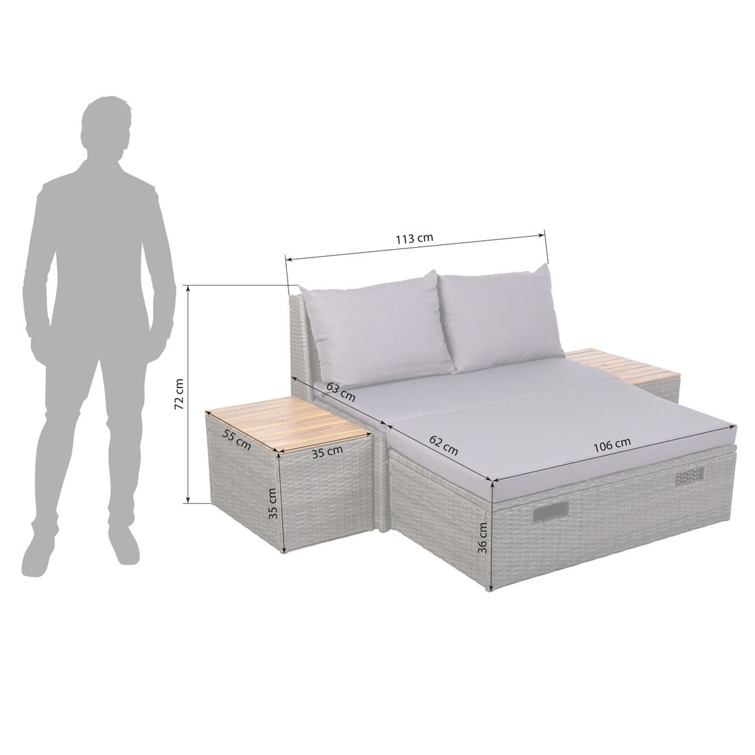 OUTLIV. Multifunktionales Daybed Aluminium/Polyrattan