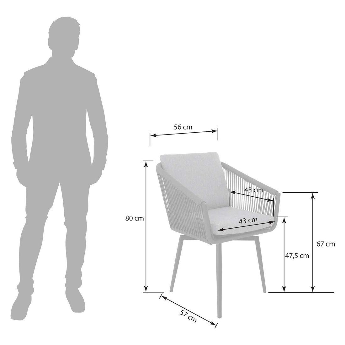 OUTLIV. Alex Gartensessel drehbar Aluminium mit Sitz- und Rückenkissen