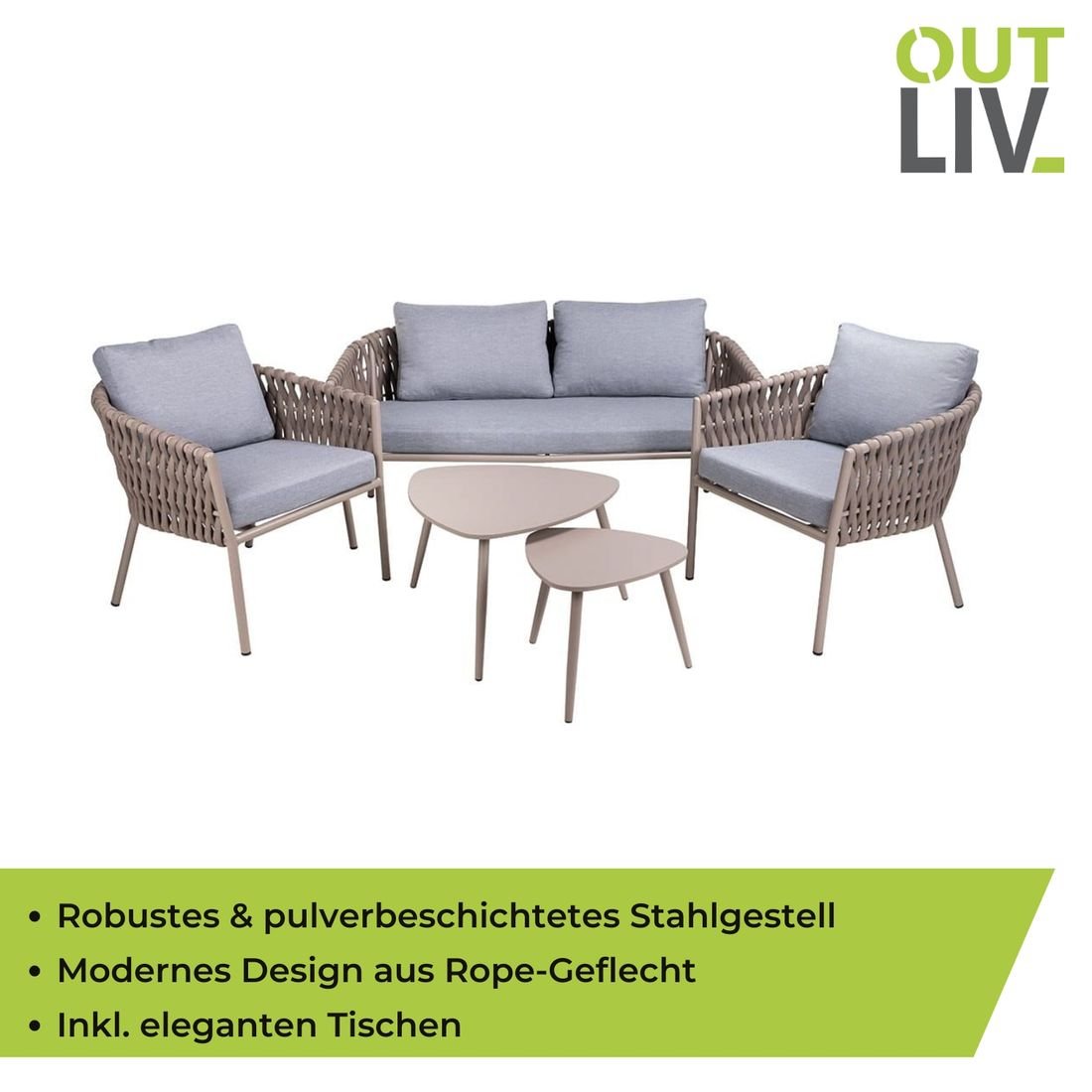 OUTLIV. Loungeset inkl. Loungetisch Stahl/Kunstfaser