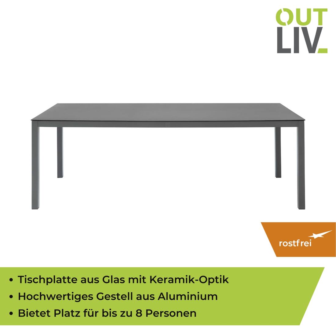 OUTLIV. Gartentisch 220x100cm Aluminium/Glas-Keramik