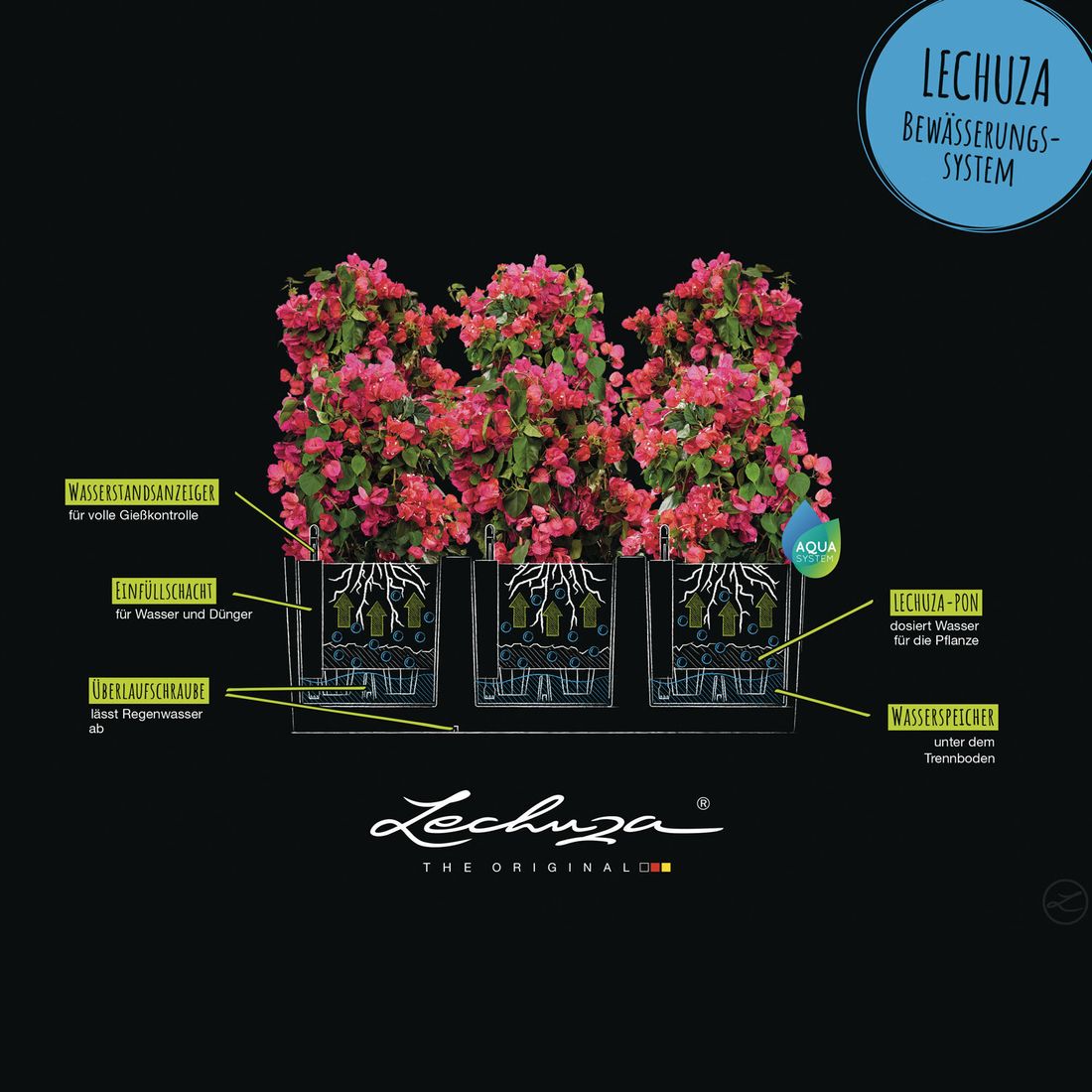 Lechuza Trio Pflanztopf 100x32x34cm Kunststoff