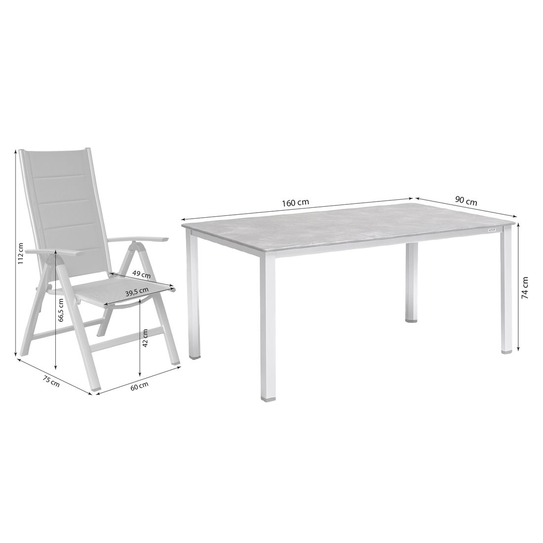 OUTLIV. Melbourne Gartenmöbel-Set M verstellbar (4 Plätze) mit Kettler Tisch 160x90cm