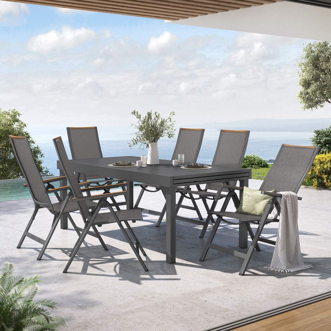 OUTLIV. Jacob Gartenmöbel-Set L verstellbar (6 Plätze) Tisch 200/320x100,5cm