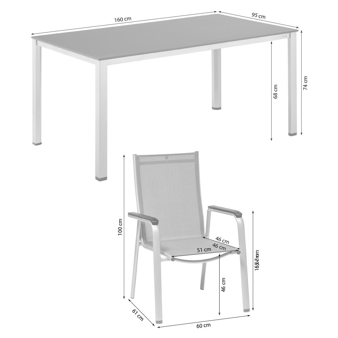 Kettler Cirrus Gartenmöbel-Set M (4 Plätze) Tisch 160x95cm