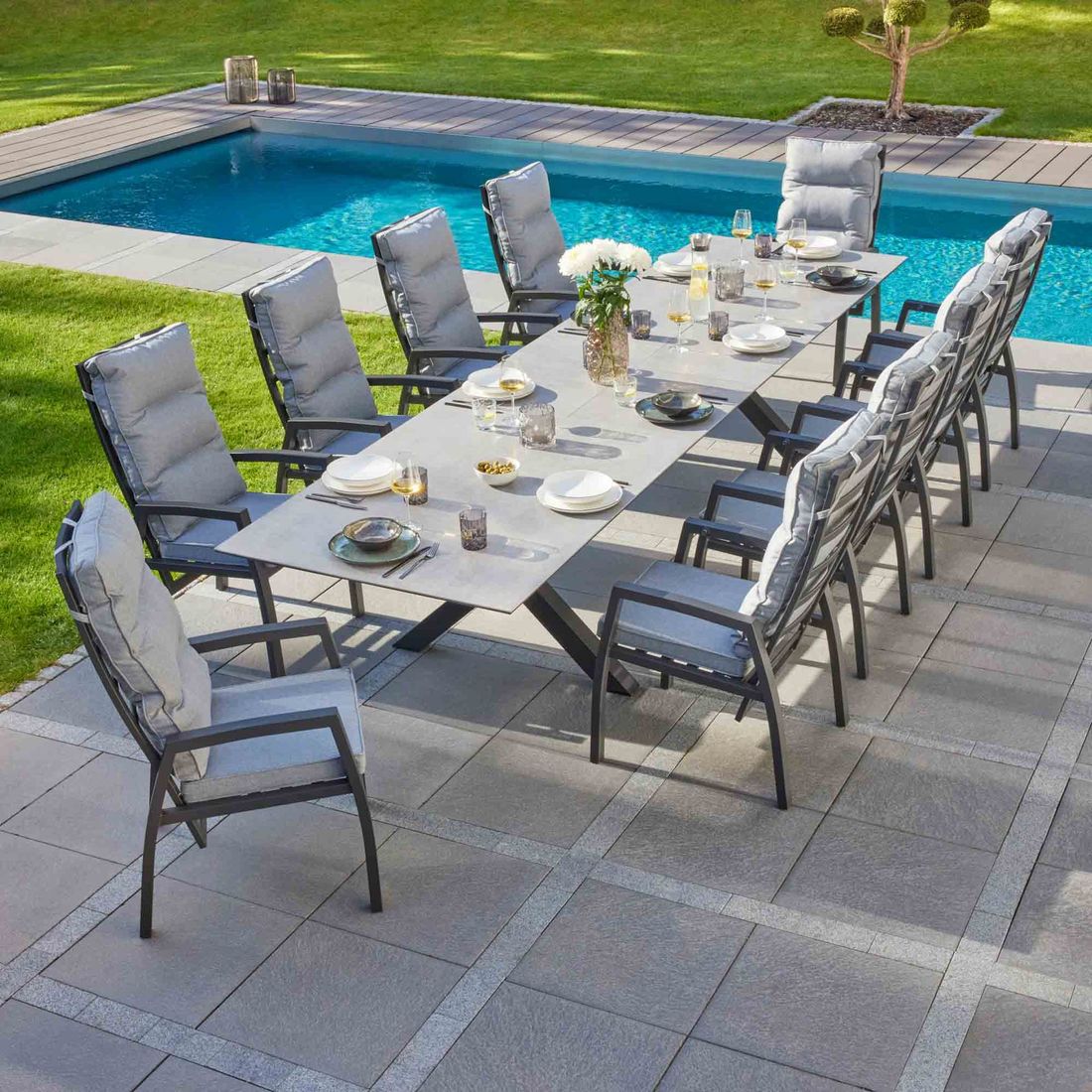 LC Garden Bondino Gartenmöbel-Set XXL verstellbar Tisch 280/340/400x100cm
