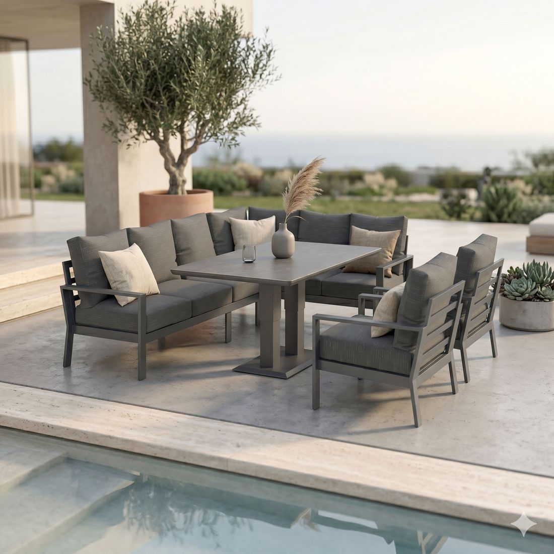 OUTLIV. Atlanta Low Dining Dininglounge Tisch 150x90cm Aluminium/Olefin