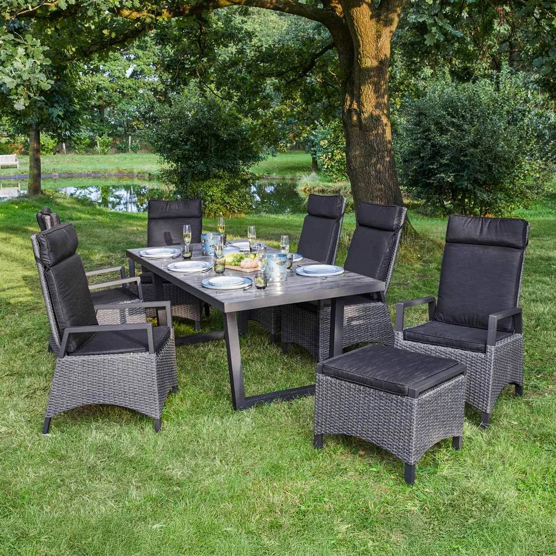 LC Garden Keramo Gartenmöbel-Set L verstellbar (6 Plätze) Tisch 200x100cm