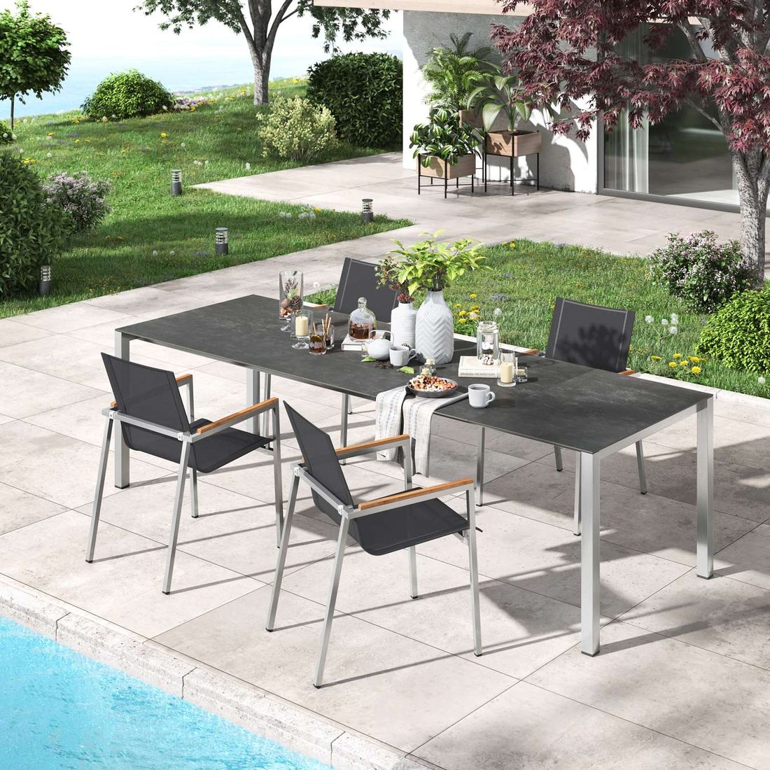 OUTLIV. Rimini Gartenmöbel-Set 5-tlg. Tisch 160/217/267x92cm