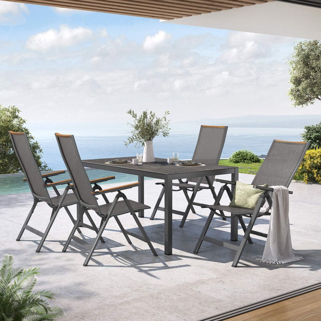 OUTLIV. Jacob Gartenmöbel-Set M verstellbar (4 Plätze) Tisch 160x90cm