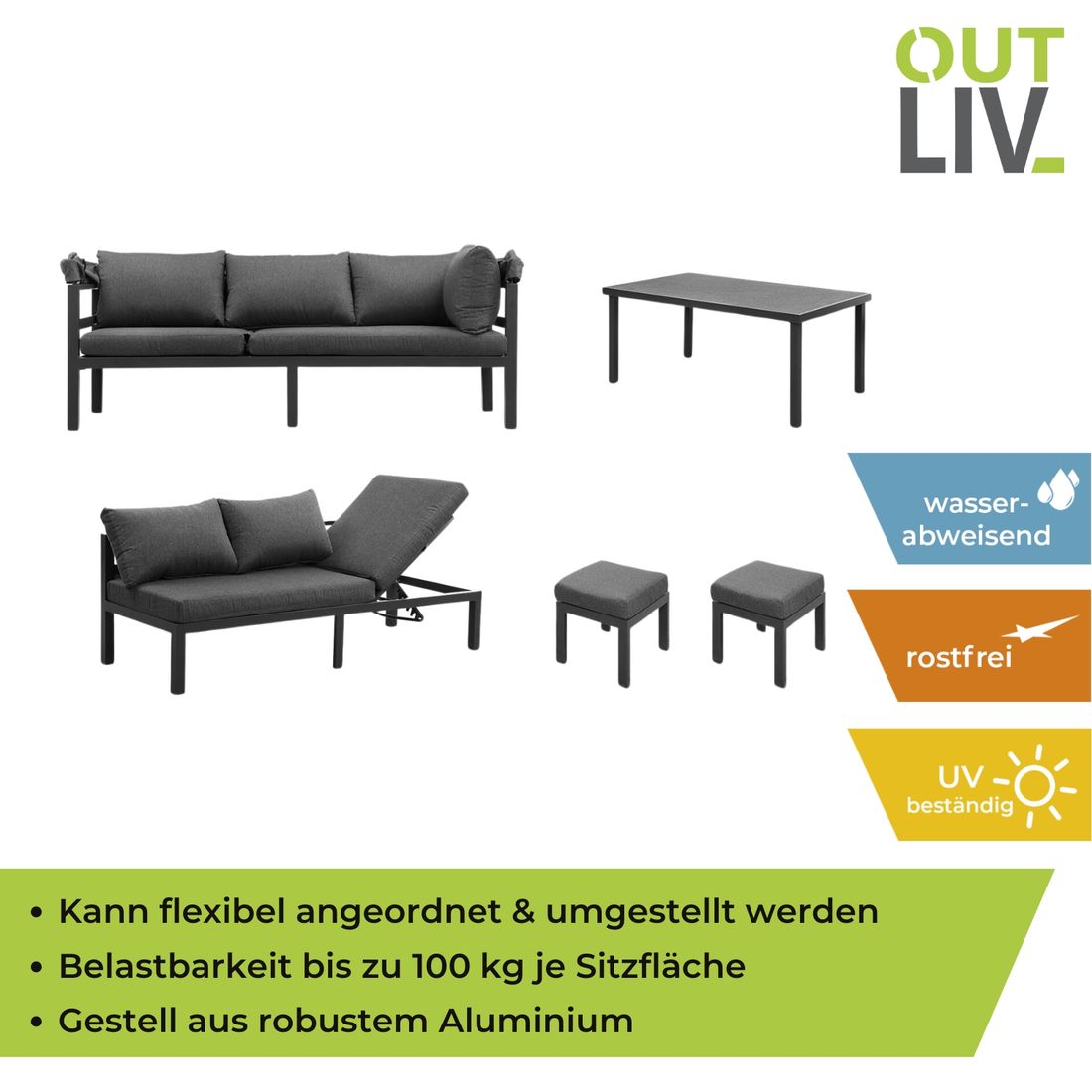 OUTLIV. Anzio Dininglounge Tisch 150x90cm Aluminium/Spunpolyester