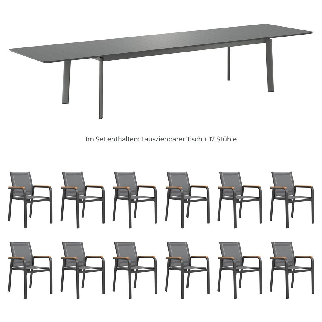 OUTLIV. Florenz Gartenmöbel-Set XXL (12 Plätze) Tisch 266/3331/396x110cm