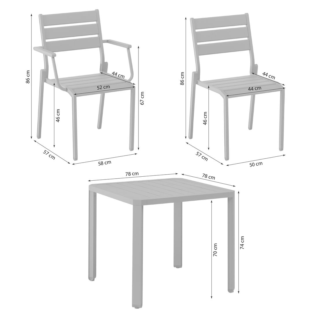 Kettler Latitude Gartenmöbel-Set M (4 Plätze) Tisch 78x78cm