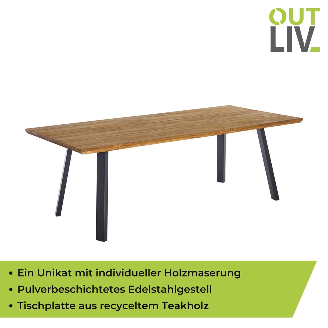 OUTLIV. Orleans Gartentisch Edelstahl/Teak recycelt
