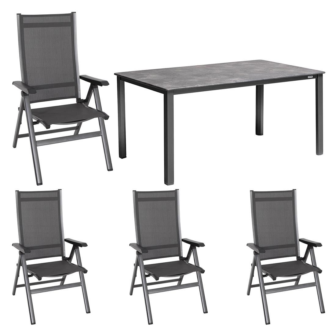 MWH Elements Gartenmöbel-Set M verstellbar (4 Plätze) Tisch 160x90cm