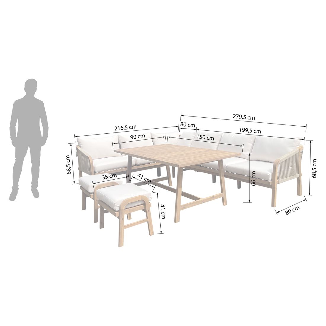 OUTLIV. Pia Dininglounge Tisch 150x90cm Akazie/Rope/Spunpolyester