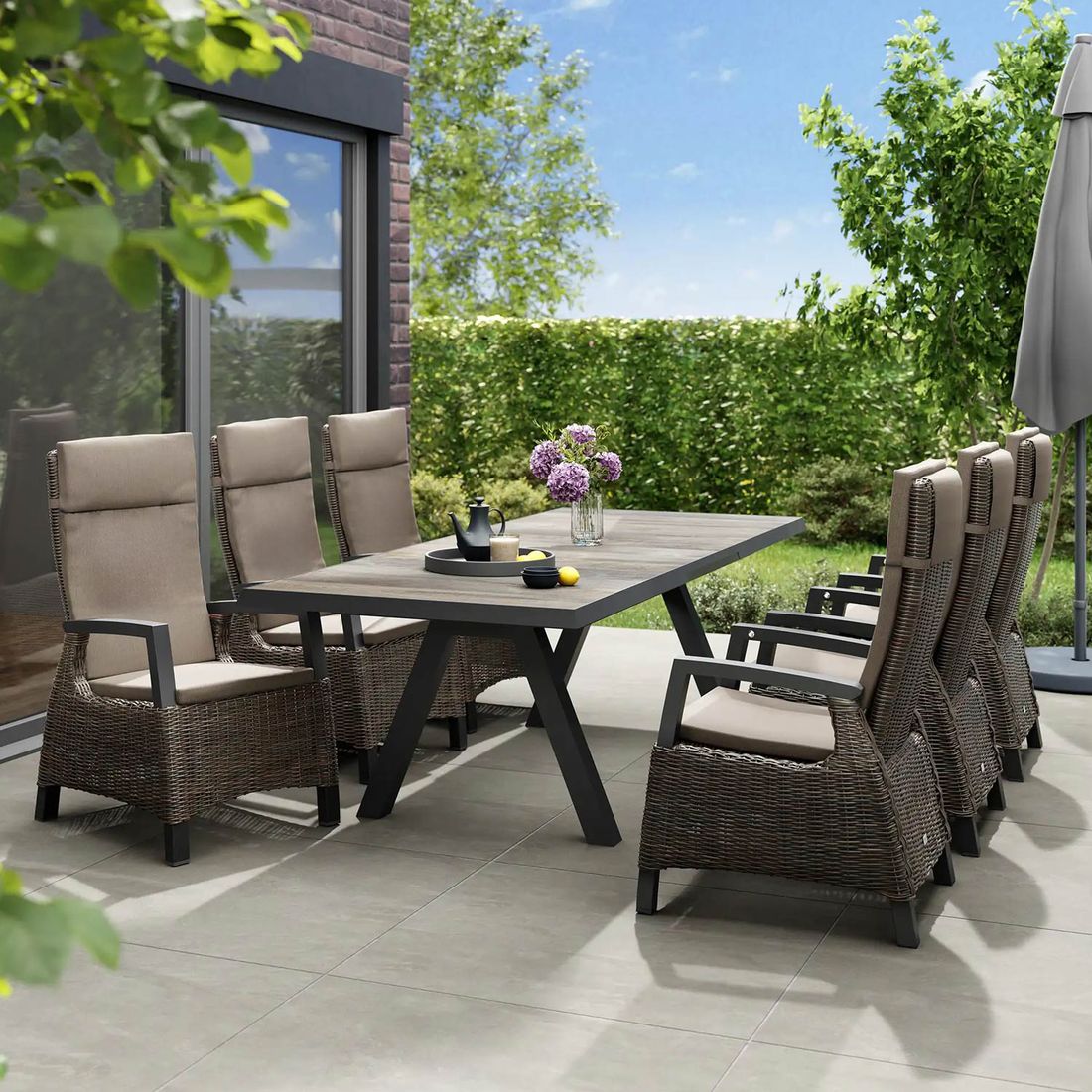 Siena Garden Cordio Gartenmöbel-Set L verstellbar (6 Plätze) Tisch 205/265x103cm