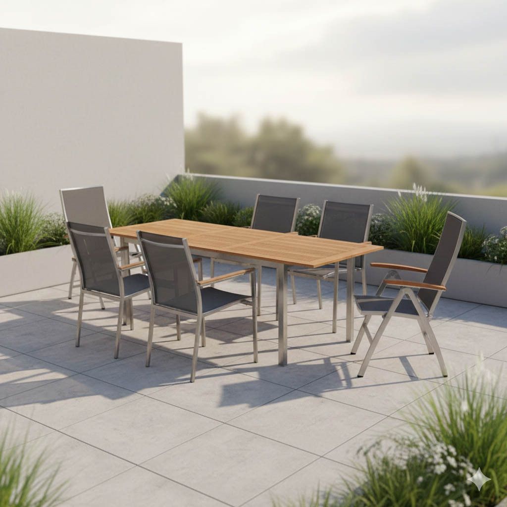 Stern Cardiff Gartenmöbel-Set 7-tlg. mit OUTLIV. Tisch 180/240x90cm