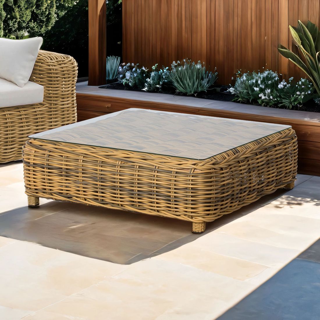 OUTLIV. Versailles Loungetisch 101x101cm Geflecht/Glas