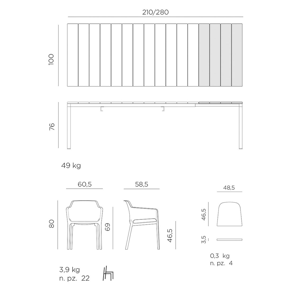 Nardi Net Gartenmöbel-Set 11-tlg. Tisch 210/280x100cm