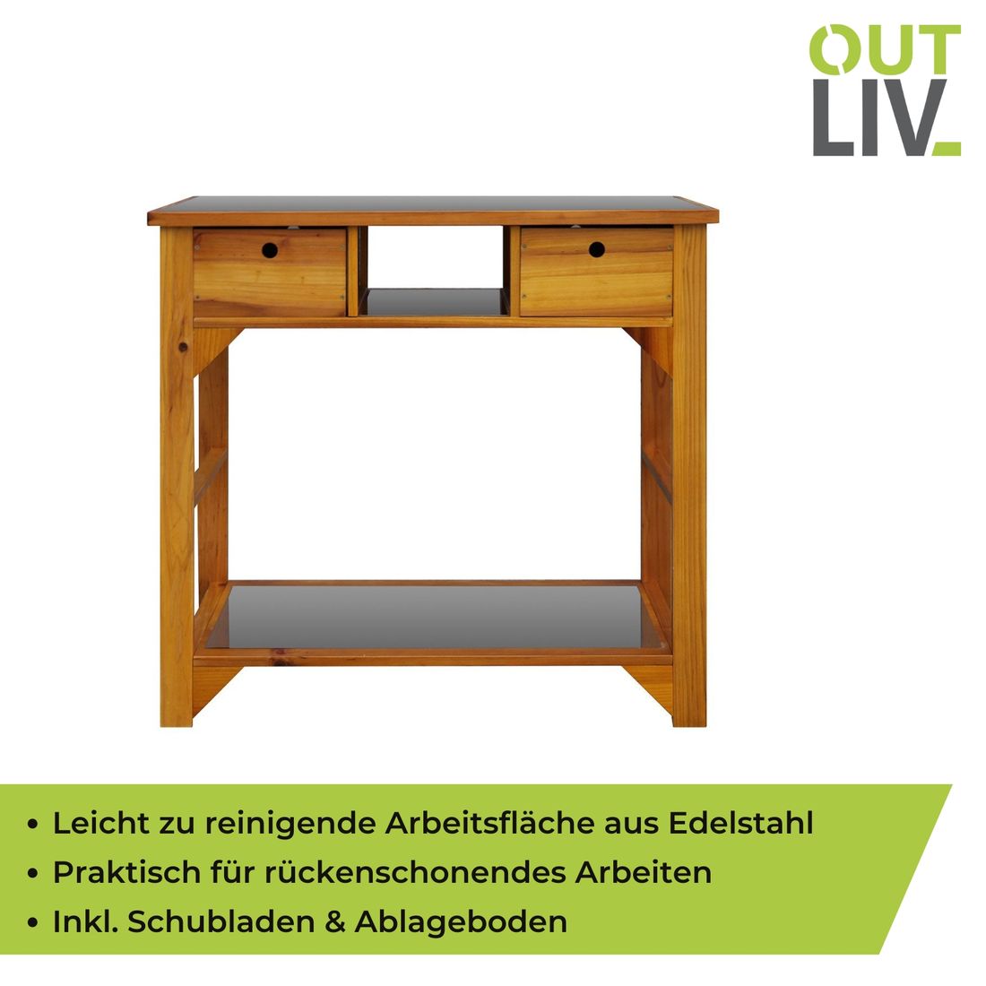 OUTLIV. Pflanztisch 110x55 cm mit Schubladen Tanne/Edelstahl