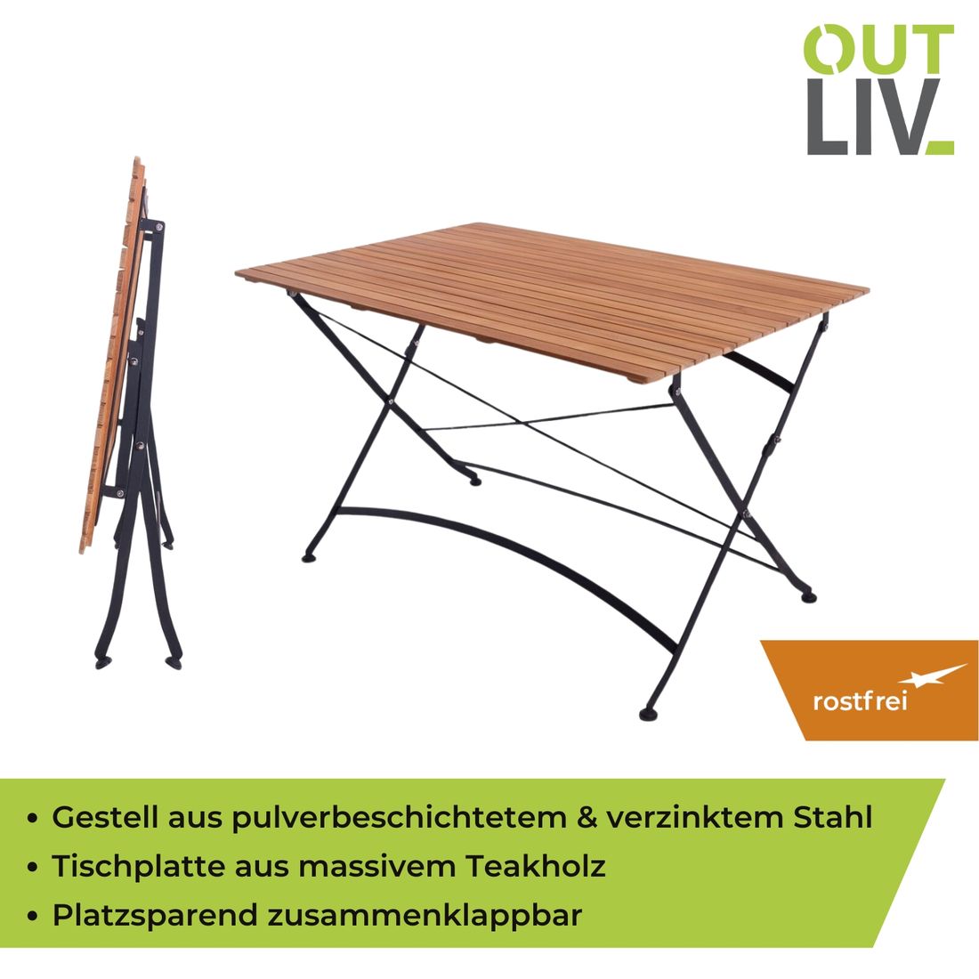 OUTLIV. Lindau Biergartentisch 120x80cm Stahl/Teak