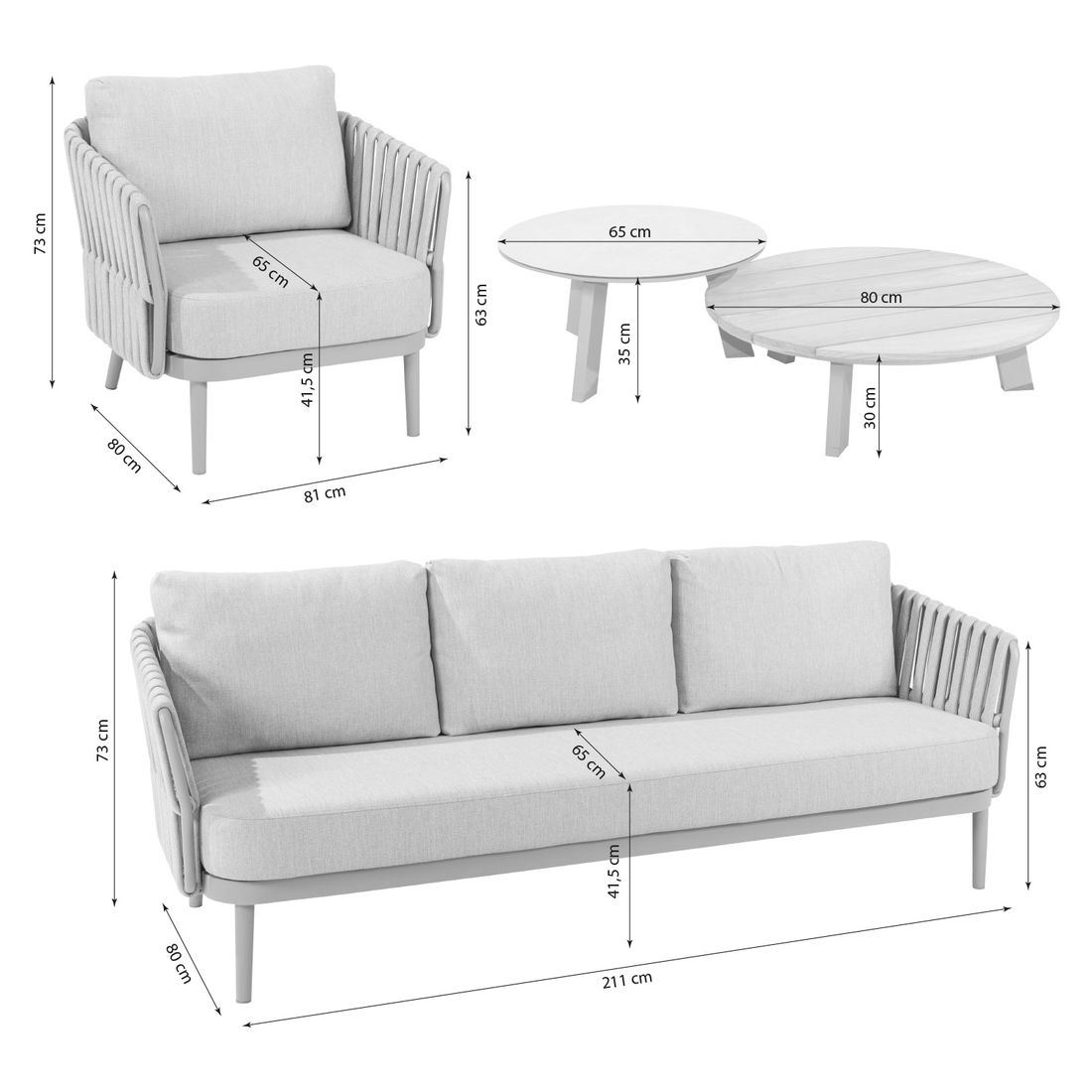 4Seasons Eva Loungeset inkl. Loungetisch Aluminium/Rope/Olefin