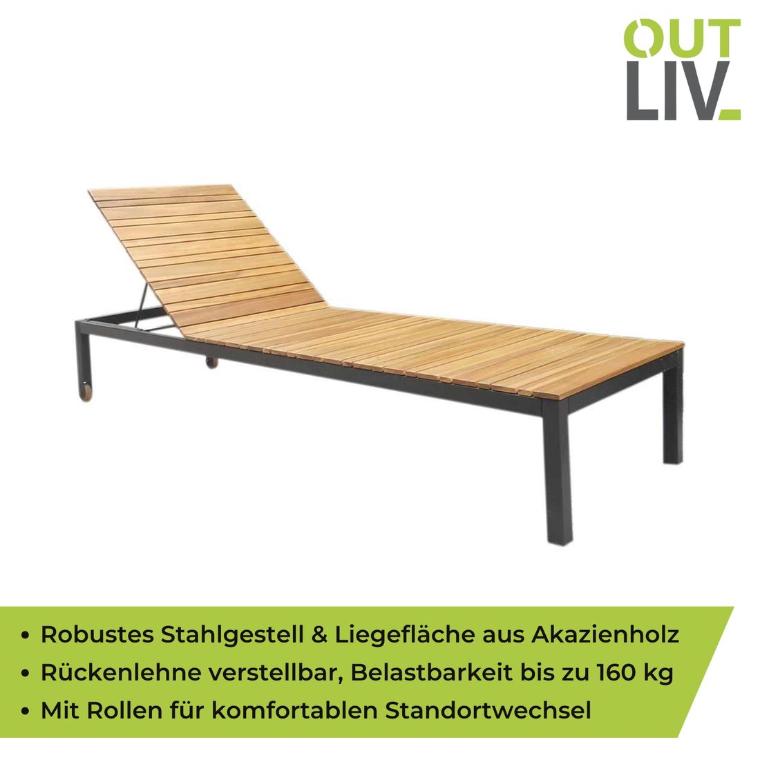 OUTLIV. Floris Gartenliege Stahl/Akazie geölt