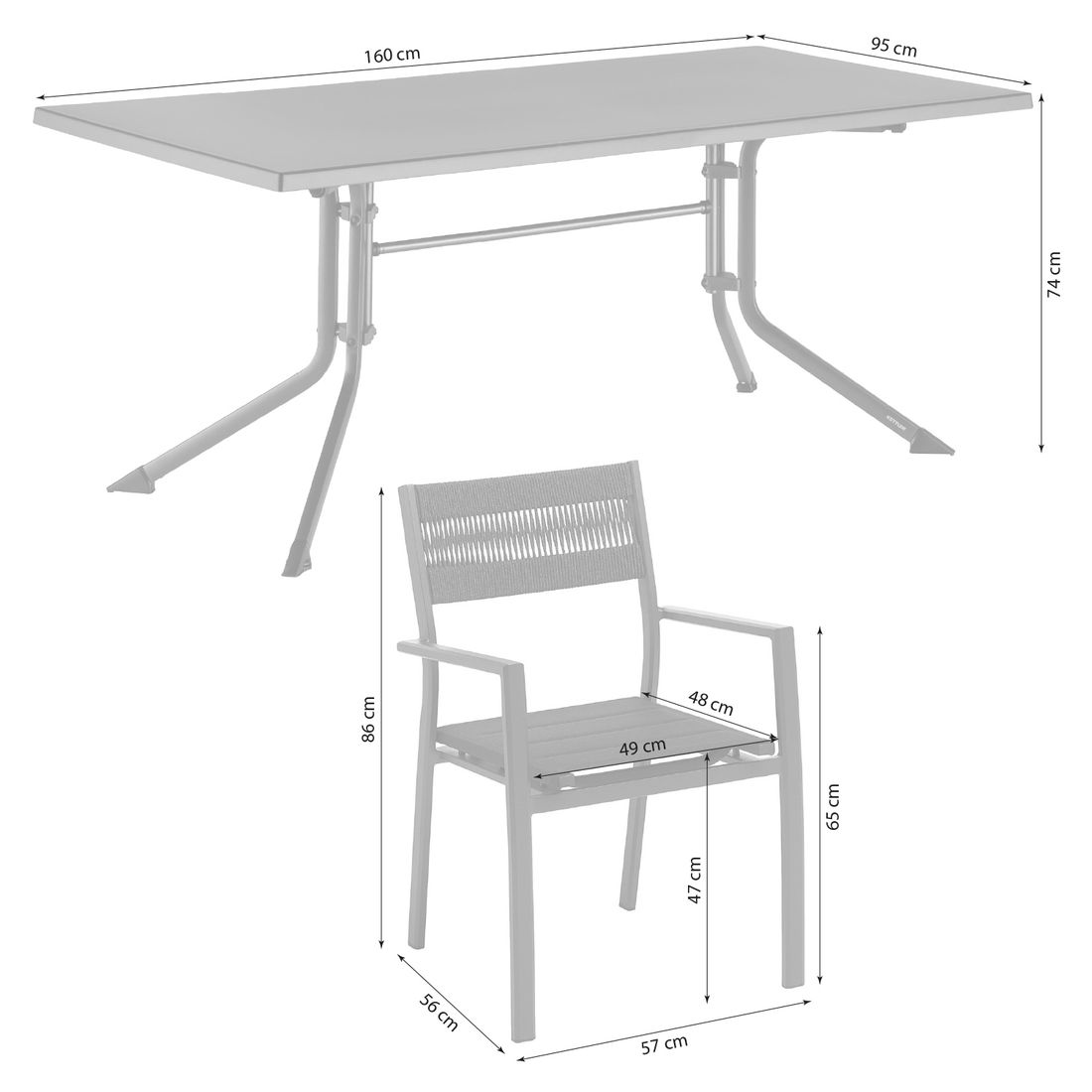 Kettler Lugano Gartenmöbel-Set M (4 Plätze) Tisch 160x95cm