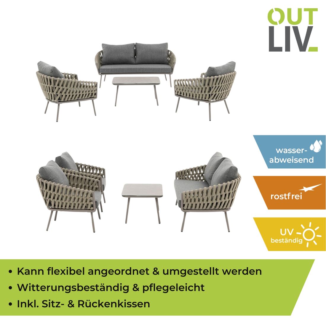 OUTLIV. Valencia Loungeset inkl. Loungetisch Aluminium/Rope
