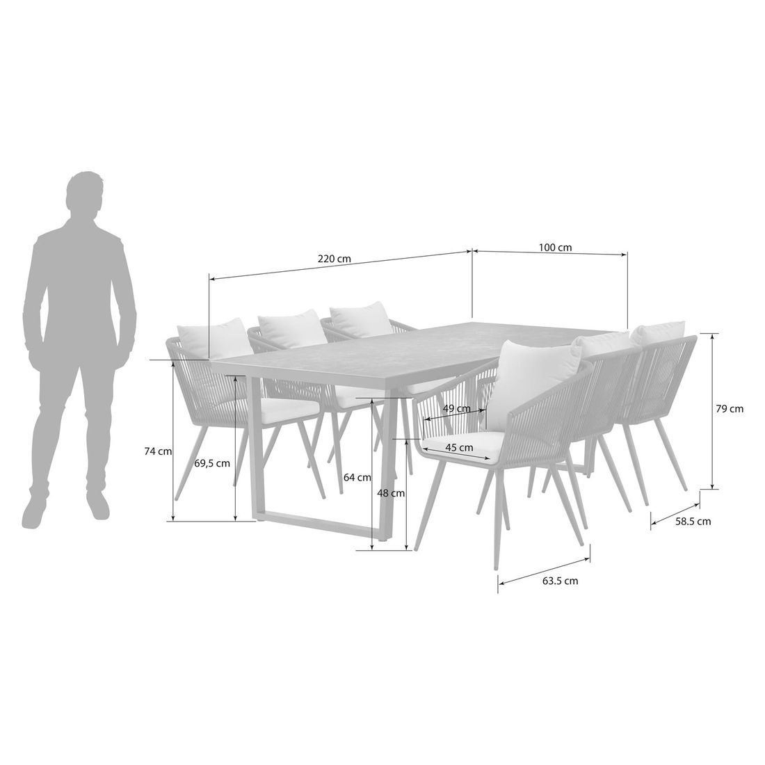 OUTLIV. Alex Gartenmöbel-Set 7-tlg. Tisch 220x100cm Kufe