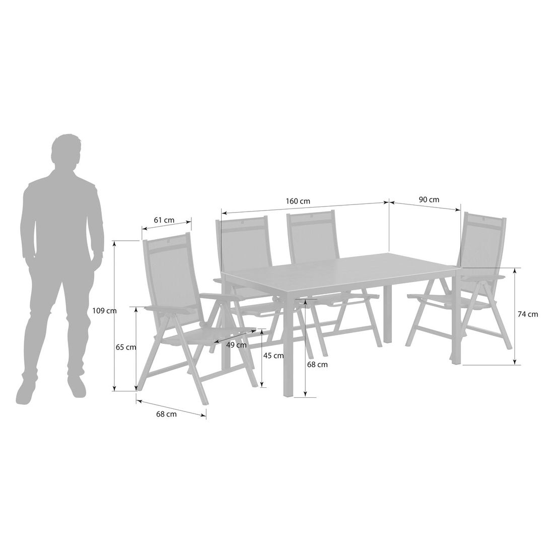 Kettler Basic Plus Gartenmöbel-Set M verstellbar (4 Plätze) Tisch 160x90cm