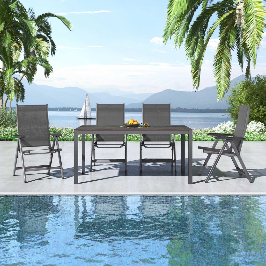 Kettler Basic Plus Gartenmöbel-Set M verstellbar (4 Plätze) Tisch 160x90cm