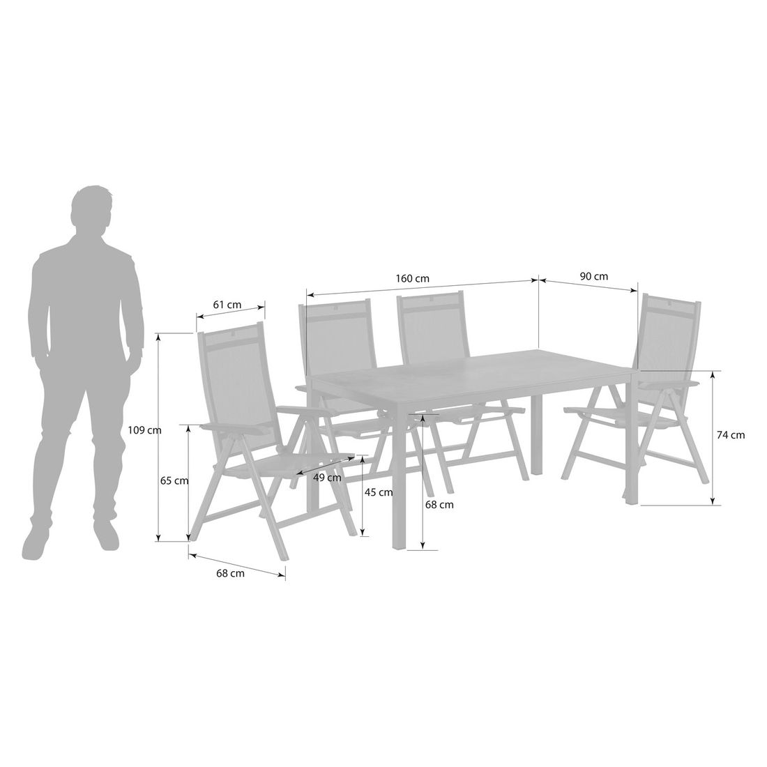 Kettler Basic Plus Gartenmöbel-Set M verstellbar (4 Plätze) Tisch 160x90cm