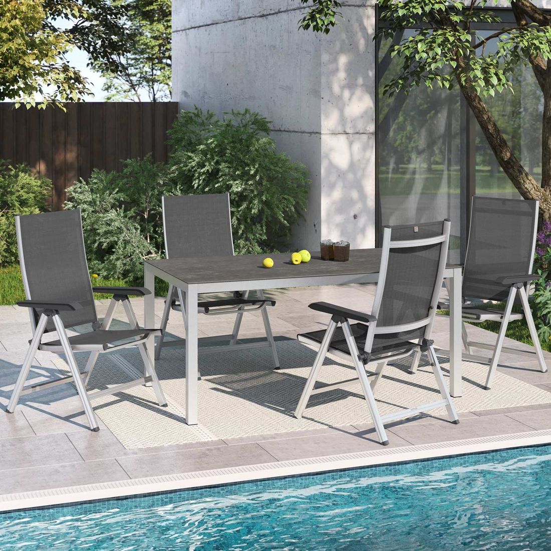 Kettler Basic Plus Gartenmöbel-Set M verstellbar (4 Plätze) mit OUTLIV. Tisch 160x90cm