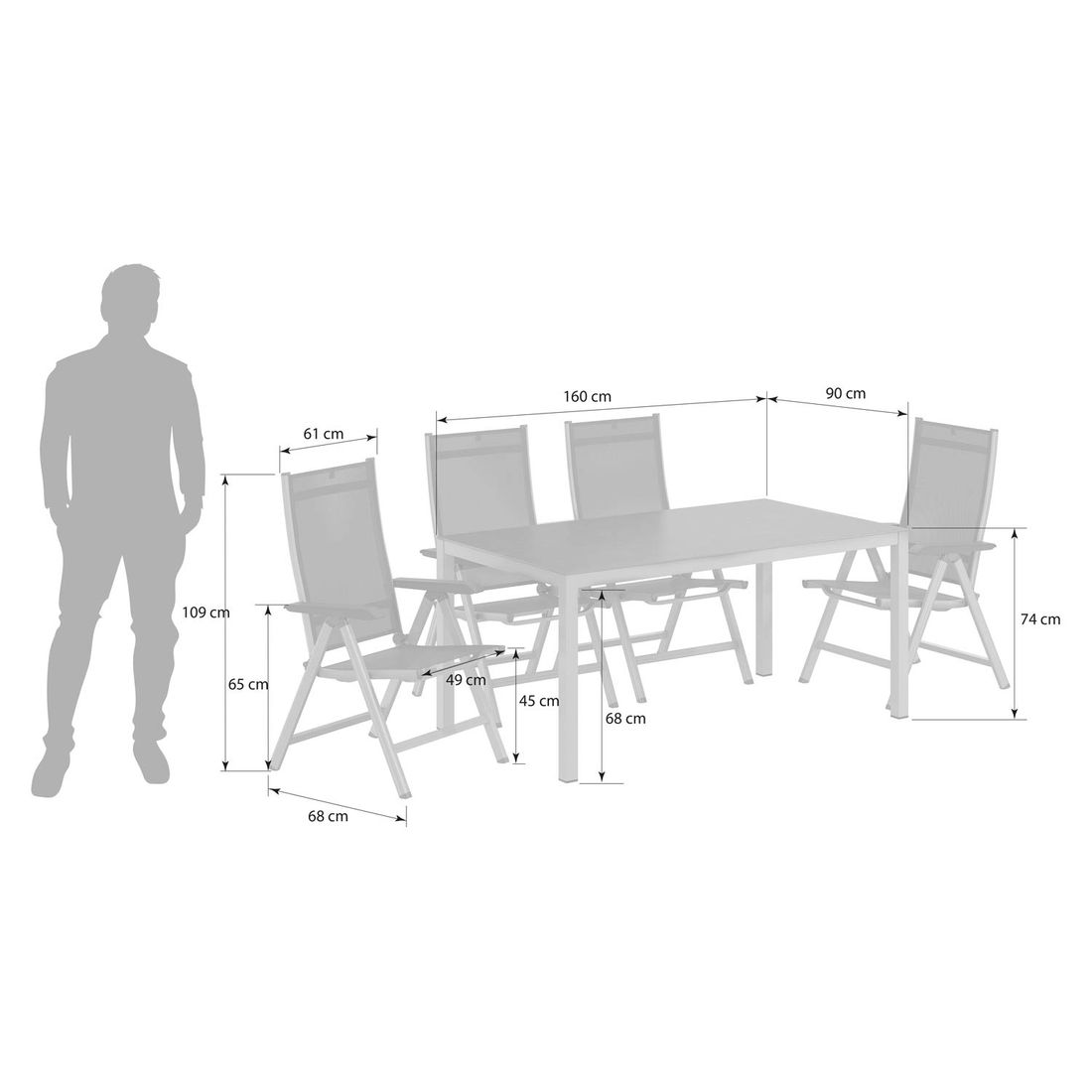 Kettler Basic Plus Gartenmöbel-Set M verstellbar (4 Plätze) mit OUTLIV. Tisch 160x90cm