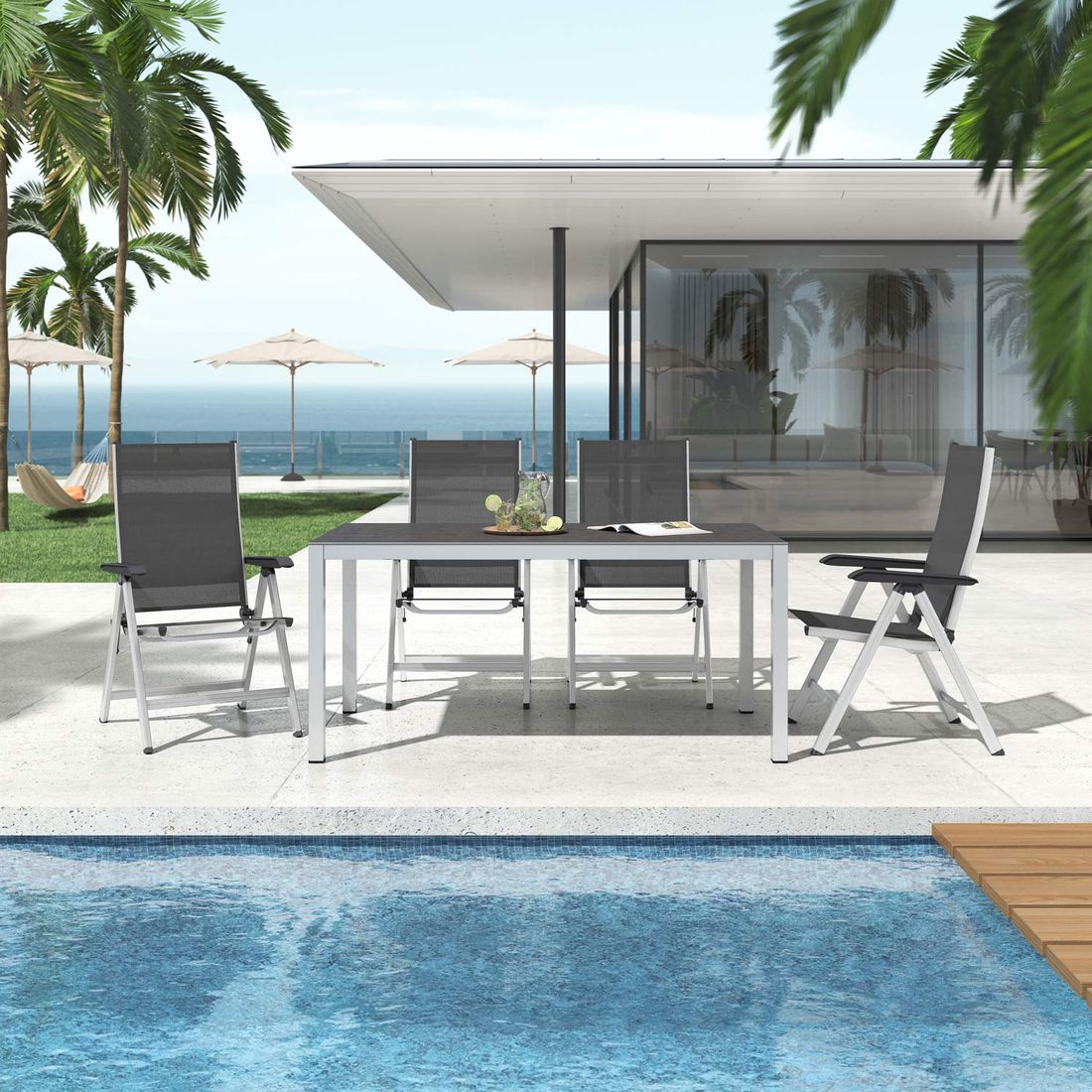 Kettler Basic Plus Gartenmöbel-Set M verstellbar (4 Plätze) mit OUTLIV. Tisch 160x90xm