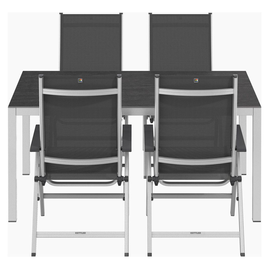 Kettler Basic Plus Gartenmöbel-Set M verstellbar (4 Plätze) mit OUTLIV. Tisch 160x90xm