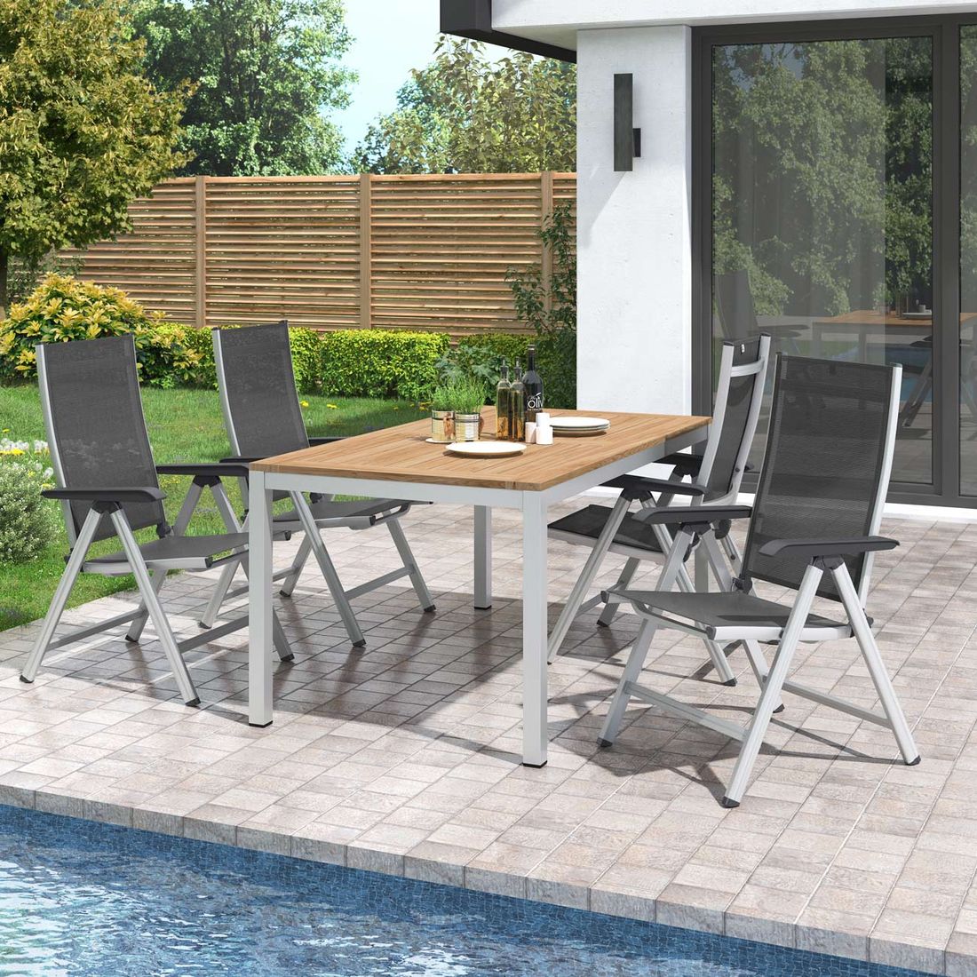 Kettler Basic Plus Gartenmöbel-Set M verstellbar (4 Plätze) mit OUTLIV. Tisch 160x90cm