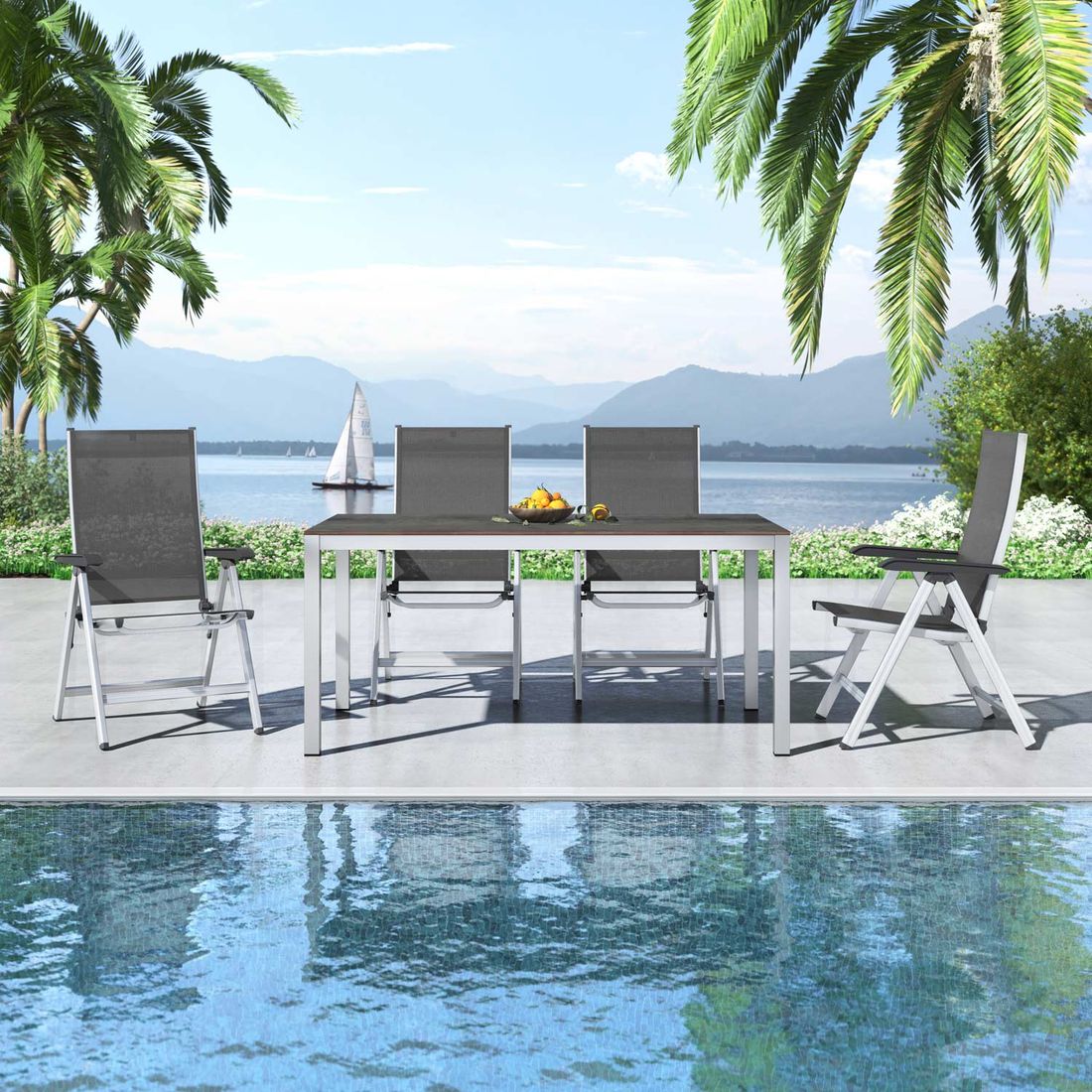 Kettler Basic Plus Gartenmöbel-Set M verstellbar (4 Plätze) mit OUTLIV. Tisch 160x90cm